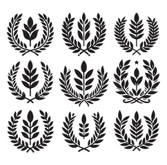 laurel wreath Vector Black silhouettes icon set.
