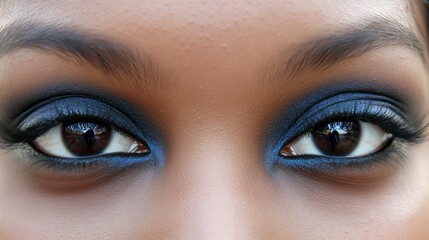 Obraz premium Close-up of Woman's Eyes with Dark Blue Eye Makeup