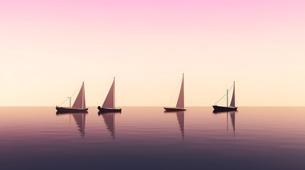 Naklejka premium Sailboats at Sunset Peaceful Serene Ocean View
