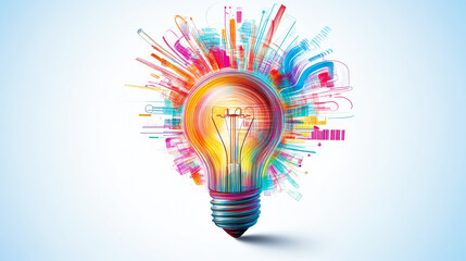 A light bulb is shown with a bunch of other things around it, representing an innovative idea,