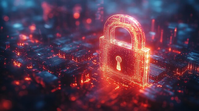 Encrypted Vault Vibrant circuits forming digital padlock icon illustrating hightech protection for sensitive information