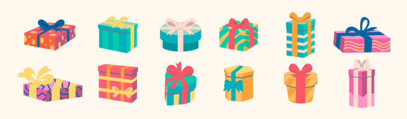 Set of Colorful Gift Box Illustrations