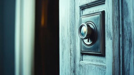 Close-up of an Antique Door Knob and Keyhole on a Weathered Wooden Door