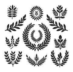 laurel wreath Vector Black silhouettes icon set.