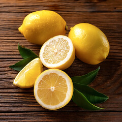 Fresh Lemon fruit still life on wooden table
