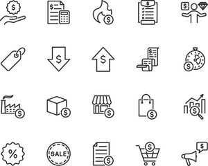 Vector set of price line icons. Contains icons cost, offer, price tag, estimate, invoice, sale, discount, price list, limited offer and more. Pixel perfect.