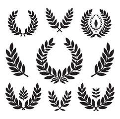 laurel wreath Vector Black silhouettes icon set.