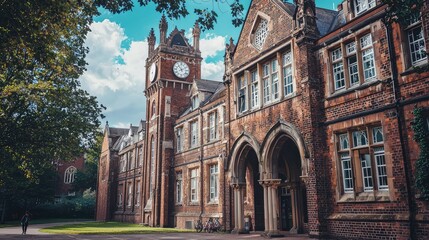 Fototapeta premium Victorian Style School Building with Arched Doorways
