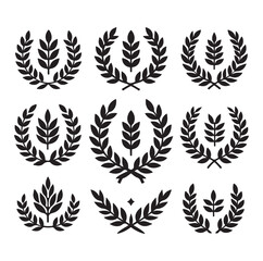 laurel wreath Vector Black silhouettes icon set.