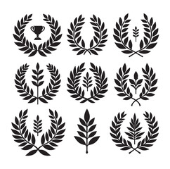 laurel wreath Vector Black silhouettes icon set.