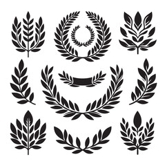 laurel wreath Vector Black silhouettes icon set.