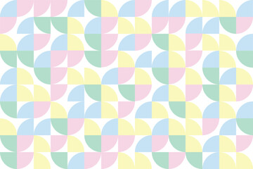 Arrangement of quarter circle pieces in pastel colors. Abstract geometric pattern background.