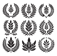 laurel wreath Vector Black silhouettes icon set.