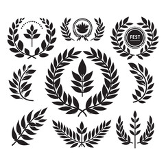 laurel wreath Vector Black silhouettes icon set.