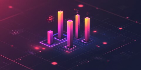 Obraz premium Interactive bar chart with AR-style elements and glowing nodes, advanced visualization,