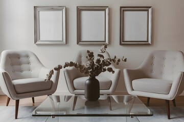 Frame mockup, Living room wall poster mockup. Interior mockup with house background. Modern interior design.