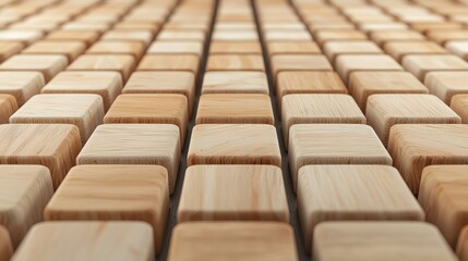 Obraz premium Business SEO Wood Block Concept. A close-up of a tiled wooden surface featuring an array of light-colored wooden blocks arranged in a grid pattern.