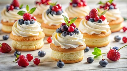 Creamy Delights Topped with a Medley of Berries, a Symphony of Sweetness on a White Background