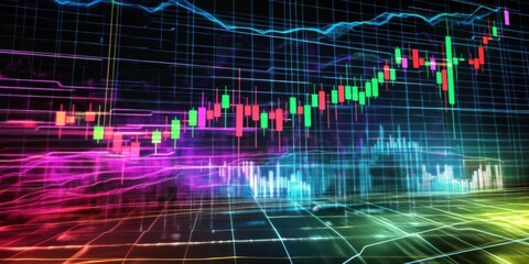 Fototapeta premium Modern stock market chart with glowing candlesticks and futuristic overlay, sleek and dynamic,