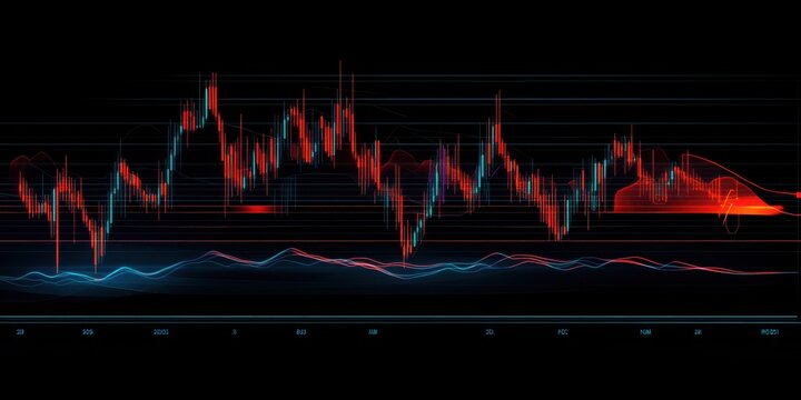 Modern stock market chart with glowing candlesticks and futuristic overlay, sleek and dynamic,