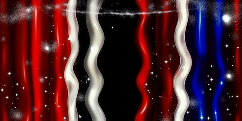 Abstract red, white, and blue, energy background with stars and copy space on black background
