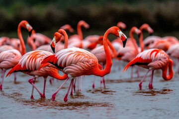 Pink Flamingos - Walvis Bay, Namibia, Africa. Beautiful simple AI generated image
