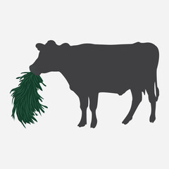Print The cow is eating hay silhouette design isolated on white background
