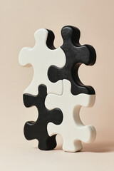 Obraz premium Black and white pieces of puzzle on pastel background