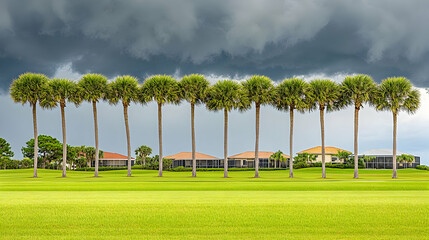 Dramatic Palm Trees & Homes Realistic Image