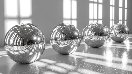 3D rendering of a white and silver Christmas background, featuring soft glowing elements, snowflakes, and abstract decorations, evoking a serene and festive holiday atmosphere