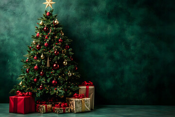 Empty of Christmas Blurred on Background. Blank Christmas. Gifts. Christmas Trees. Product Mockup. Copy space.