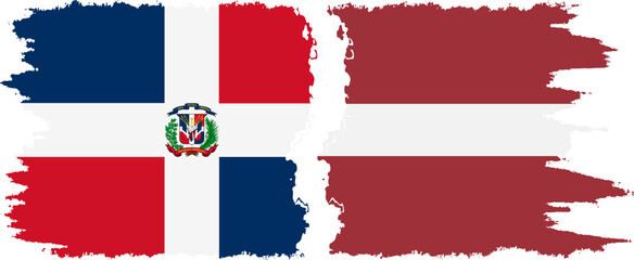 Latvia and Dominican Republic grunge flags connection, vector