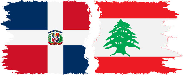 Lebanon and Dominican Republic grunge flags connection, vector