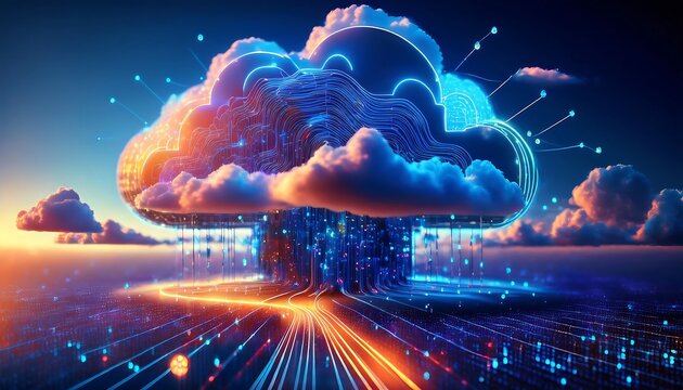 Abstract representation of cloud computing and data networks
