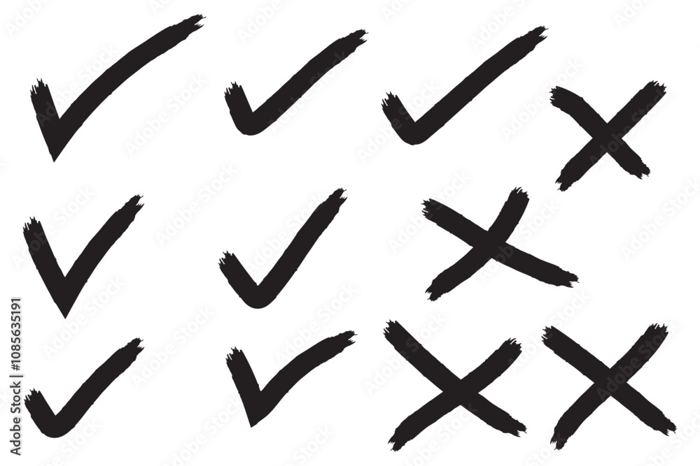 Canvas Prints doodle hand drawn chalk check mark set. charcoal pencil checklist icons, sketch checkboxes, tick and