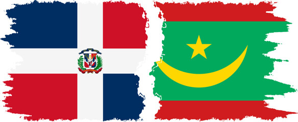 Mauritania and Dominican Republic grunge flags connection, vector