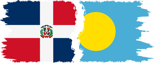 Obraz premium Palau and Dominican Republic grunge flags connection, vector