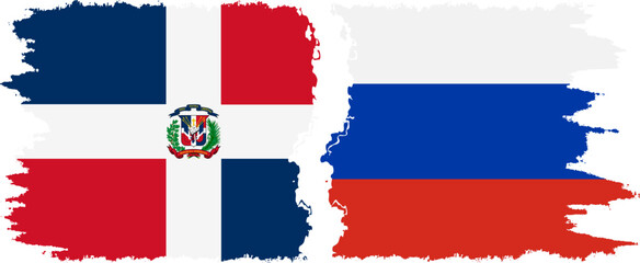 Russia and Dominican Republic grunge flags connection, vector