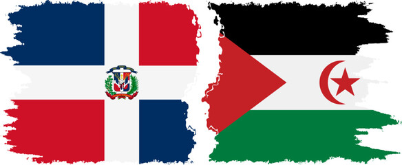 Western Sahara and Dominican Republic grunge flags connection, vector