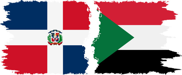 Sudan and Dominican Republic grunge flags connection, vector