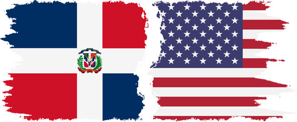 United States and Dominican Republic grunge flags connection, vector