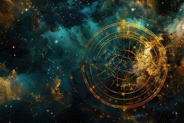 Fototapeta premium Astrological composition with zodiac circle in signs and symbols