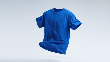 A vibrant blue t-shirt floating against a light background, showcasing its smooth fabric and casual style, perfect for everyday wear.