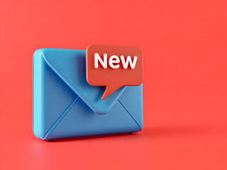 3D Closed blue envelope with speech bubble and bell. New message notification. Send letter by email. Push reminder. Newsletter subscription. Cartoon creative design icon. 3D Vector illustration2