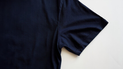 Close-up of a dark navy blue cotton T-shirt showcasing its soft texture and detailed stitching on a light background.