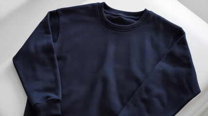 A stylish dark navy crewneck sweatshirt, showcasing a minimalist design on a clean white background, perfect for casual or sporty looks.
