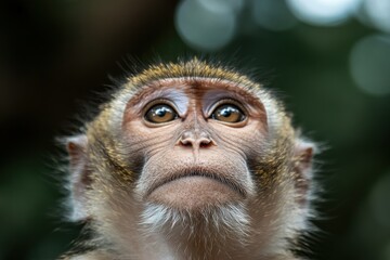 Malaysia, Borneo, Sepilok Orangutan Rehabilitation Centre, young Northern pig-tailed macaque eating leaf. Beautiful simple AI generated image