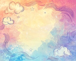 Obraz premium Whimsical Hand Drawn Celestial Frame on Pastel Gradient Background
