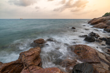 Rack coast view during sunset in Koh Larn, The Small Island near Pattaya, Chon buri, Thailand