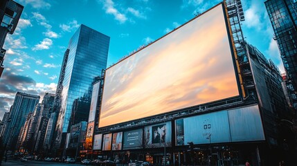 Giant Billboard Mockup  Cityscape  Sunset Sky  Urban Advertising